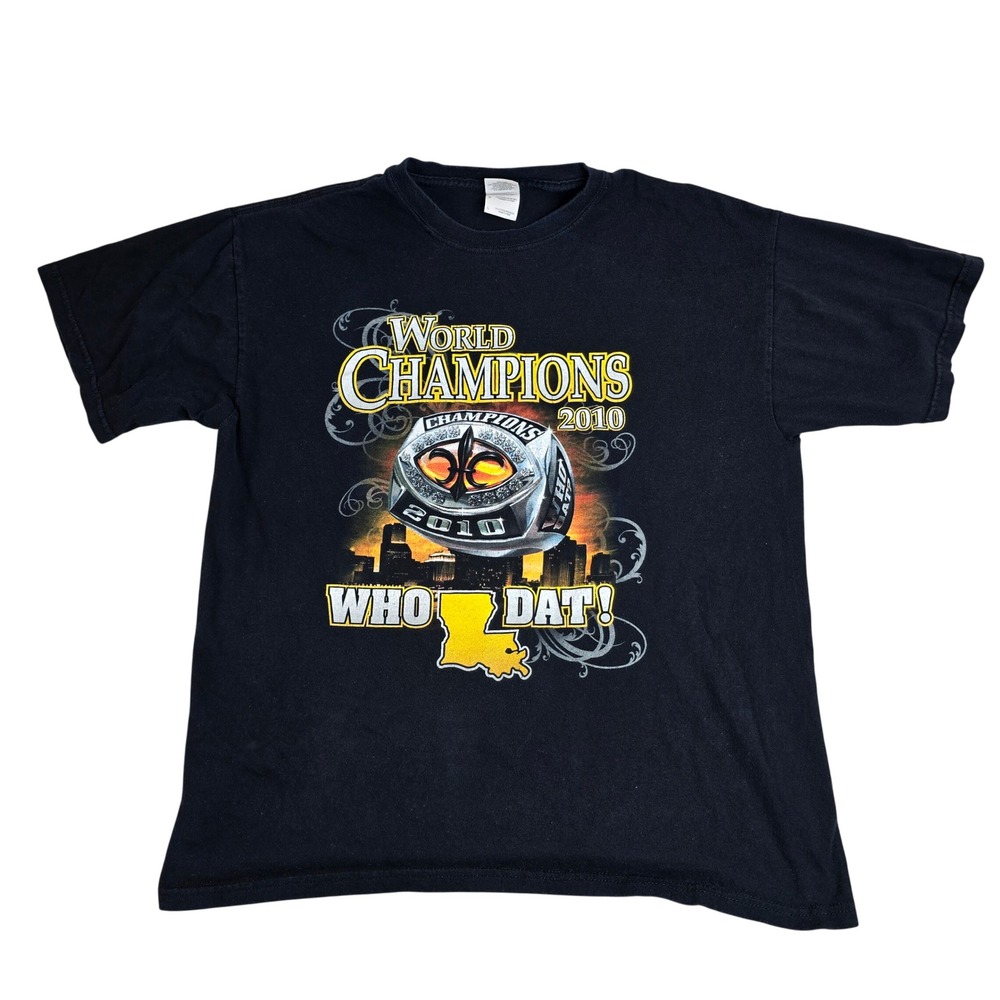 Gildan New Orleans 2010 World Champions Who Dat T-Shirt Black Large
